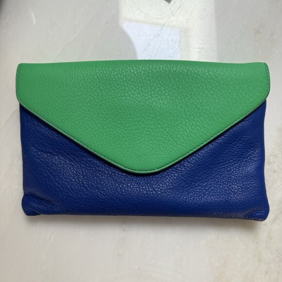 NWT J. Crew Green Blue Colorblock Leather Envelope Shoulder Bag/Clutch - Picture 2 of 12